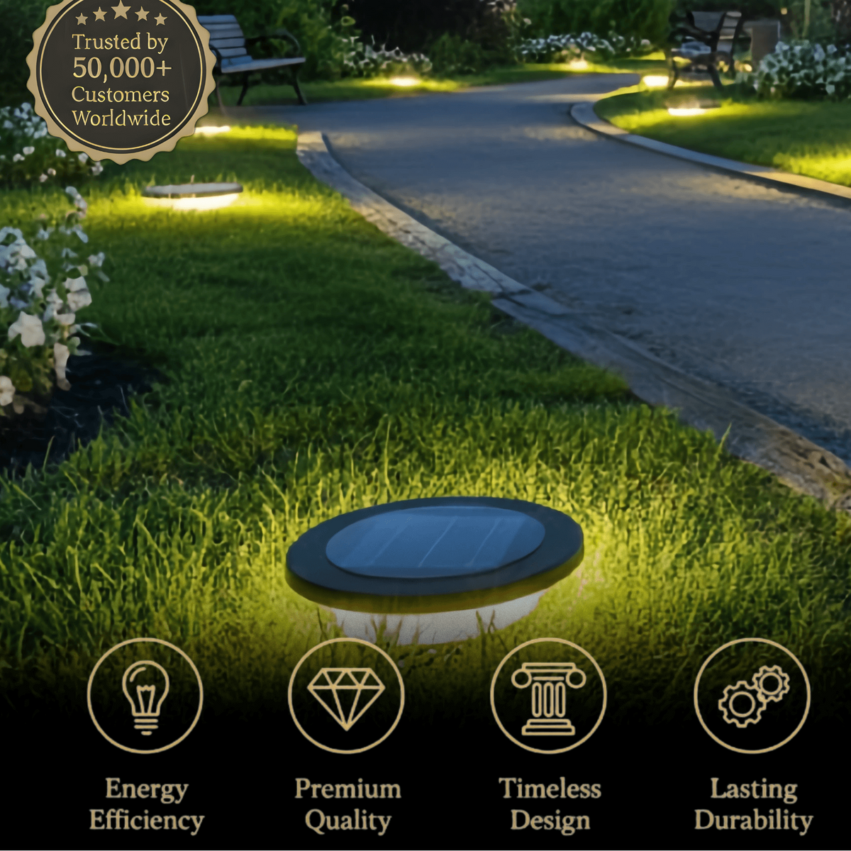 Embrace Modern Round Solar Outdoor Ground Light - Black Metal for Garden