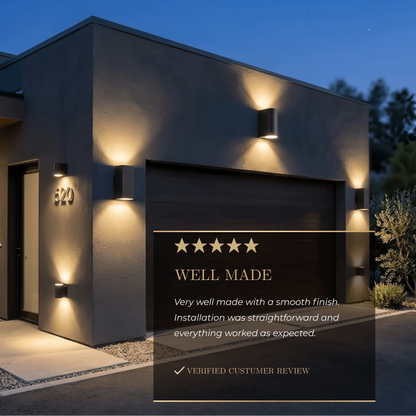 Arcato Minimalist Square/Cylindrical Outdoor Wall Lamp - Black Metal for Garden