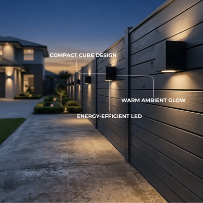 Arcato Minimalist Square/Cylindrical Outdoor Wall Lamp - Black Metal for Garden