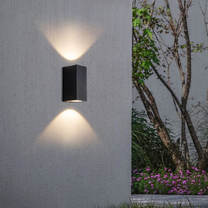 Arcato Minimalist Square/Cylindrical Outdoor Wall Lamp - Black Metal for Garden