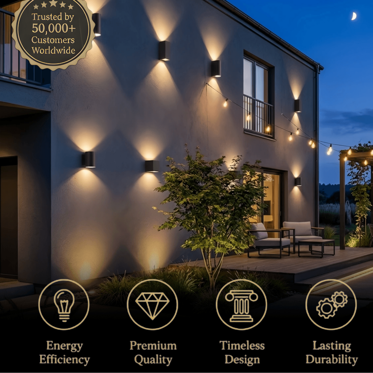Arcato Minimalist Square/Cylindrical Outdoor Wall Lamp - Black Metal for Garden