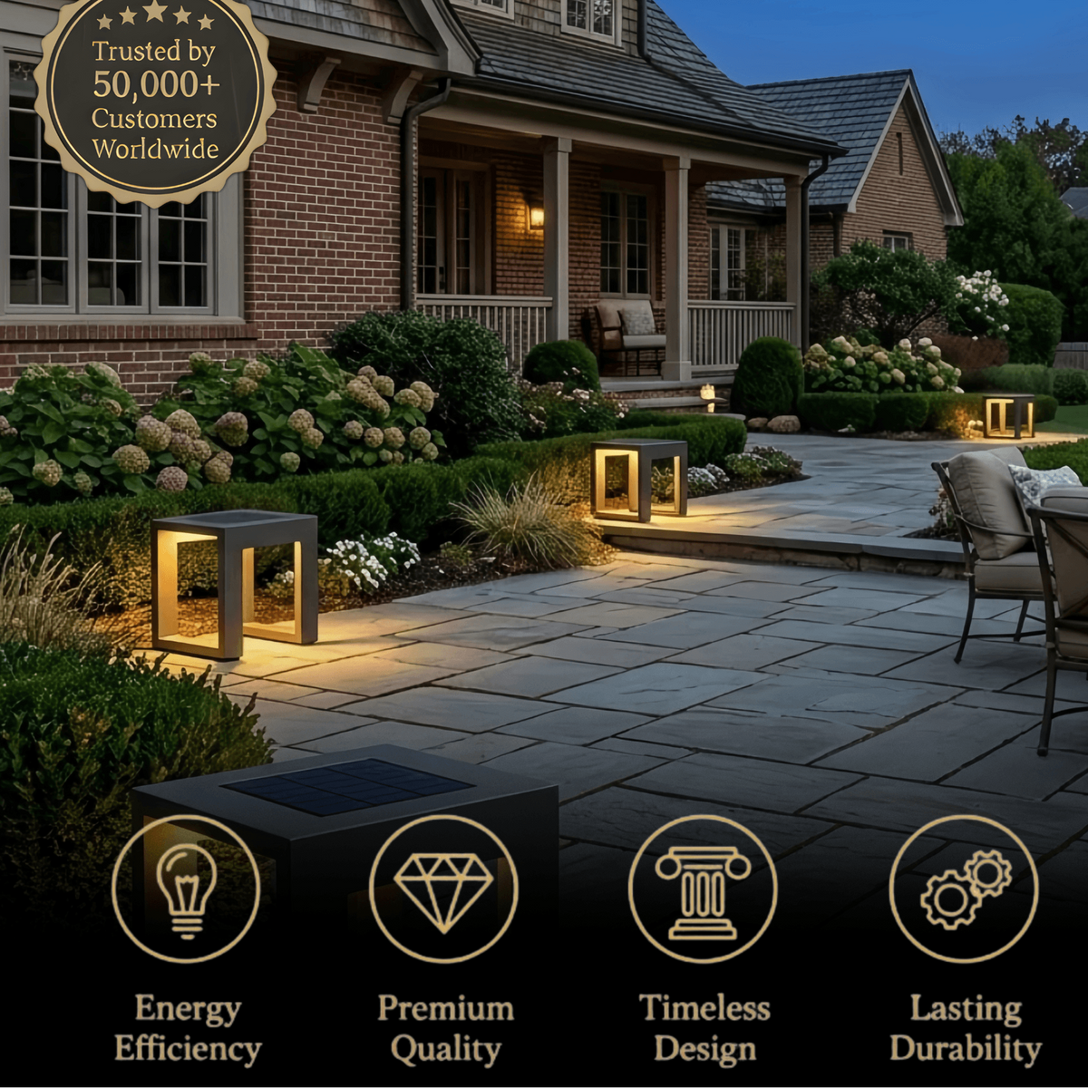 Modern Square Solar Floor Lamp - Weatherproof Black Metal for Terrace & Outdoor