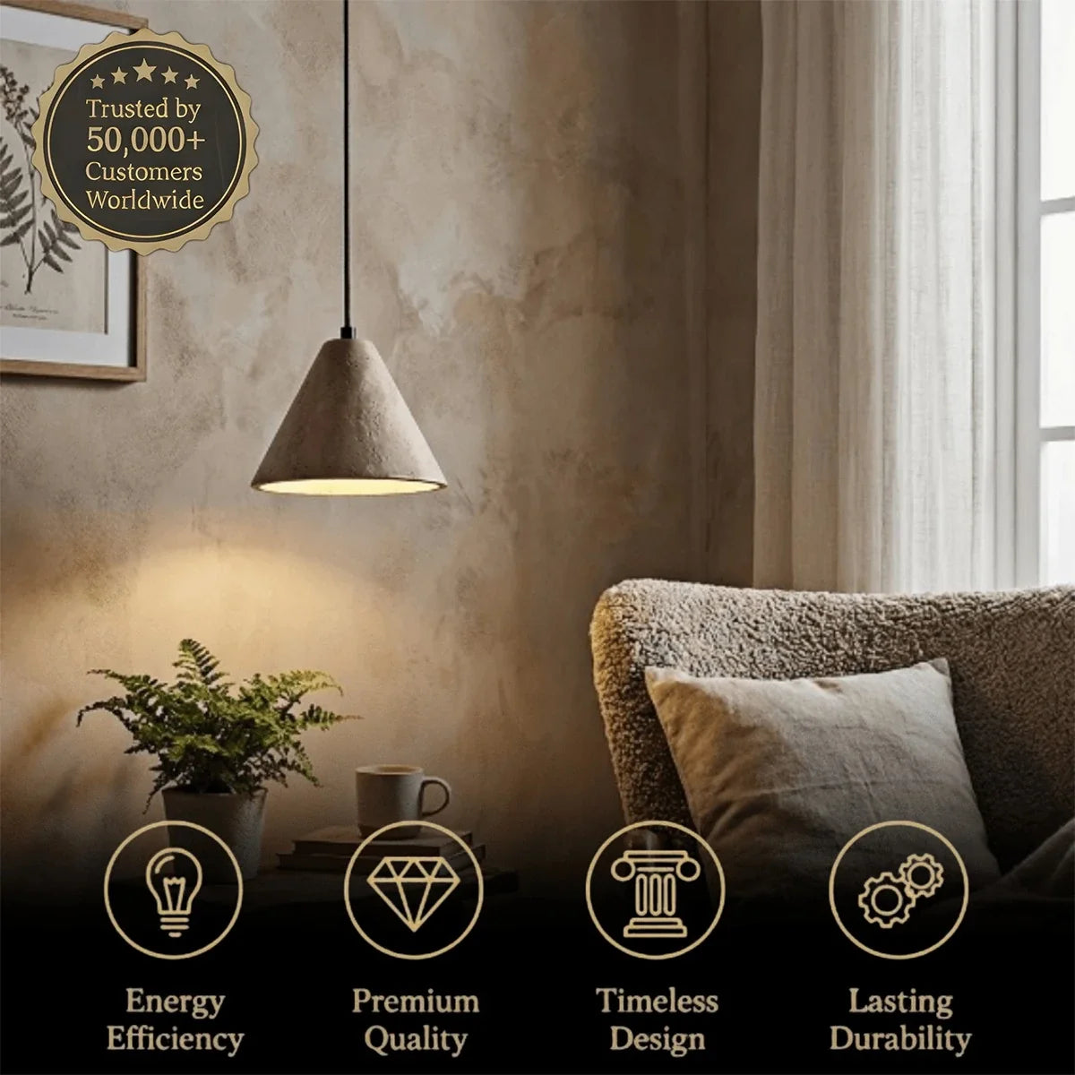 Strata Conical Travertine Pendant Light