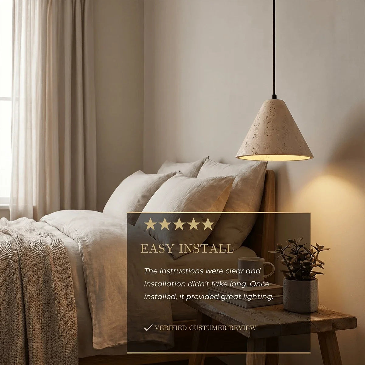 Strata Conical Travertine Pendant Light