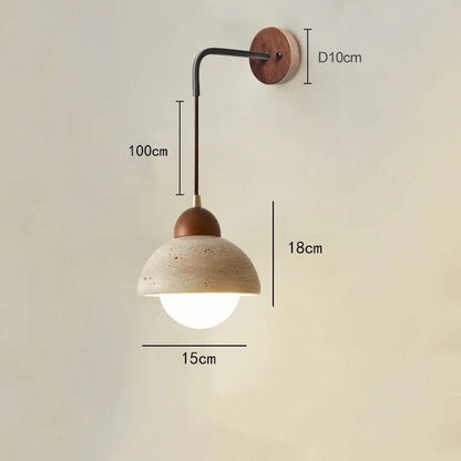 Tia Japanese Natural Stone Wood Wall Lamp – Japandi LED Sconce
