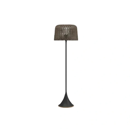 Nuvlight Vintage Rattan Solar Outdoor Floor Lamp – Black Metal Hooded Terrace