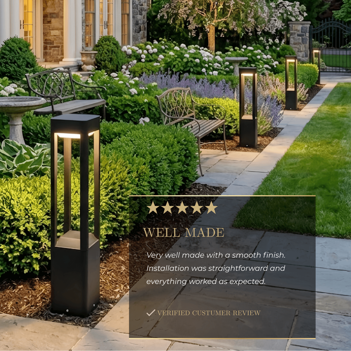Irondale Industrial Outdoor Pathway Light - Black Metal & Acrylic Rectangle Design for Patio
