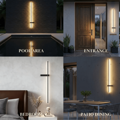 Arcato Modern Linear LED Wall Lamp – Black Solar & Sensor Light Outdoor
