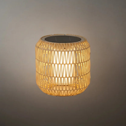 Zenno Farmhouse Outdoor Lamp - Wood & Metal Rattan Lantern