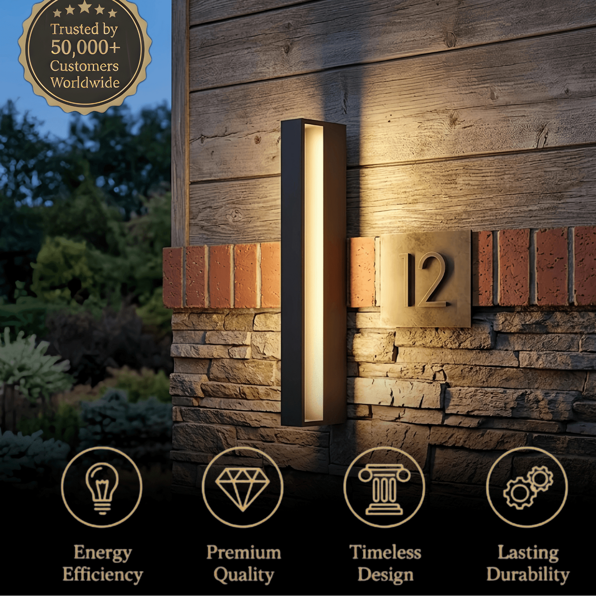 Arcato Modern Rectangular Outdoor Wall Lamp – Metal Sensor Light Garden/Patio