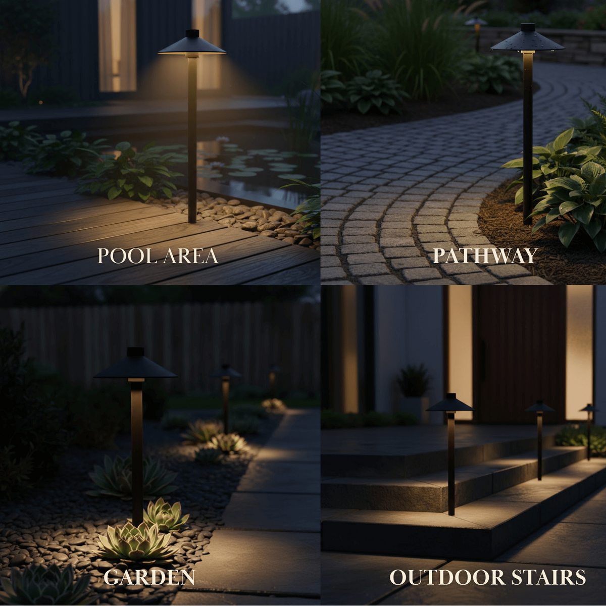 Irondale Modern Black Hooded Outdoor Path Light – Waterproof Garden Lighting
