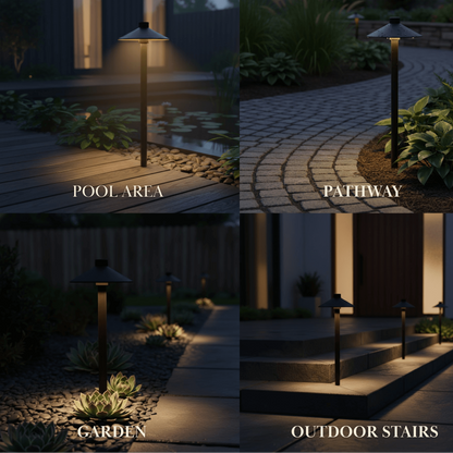 Irondale Modern Black Hooded Outdoor Path Light – Waterproof Garden Lighting