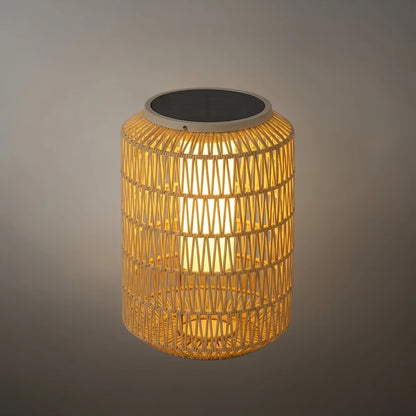 Zenno Farmhouse Outdoor Lamp - Wood & Metal Rattan Lantern