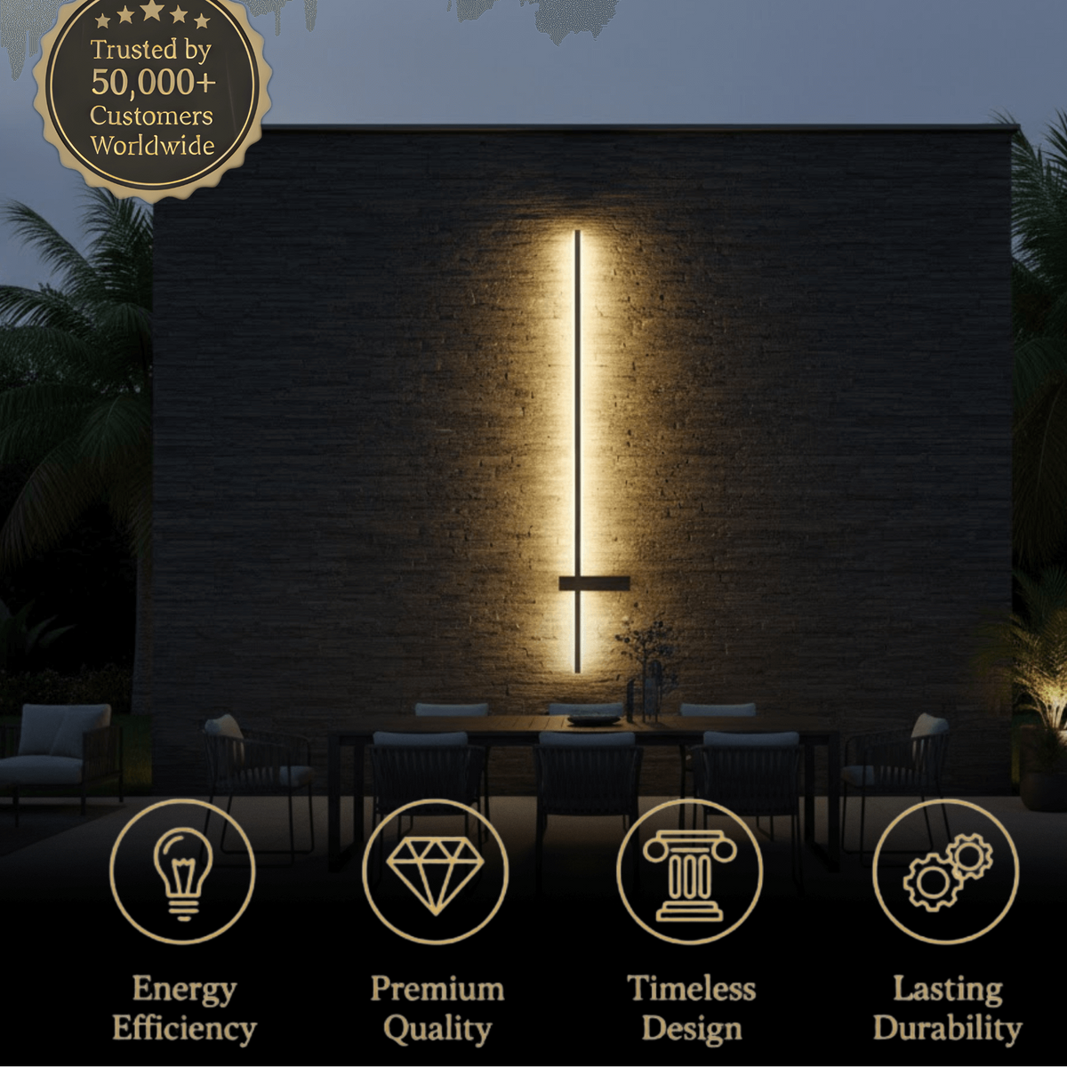 Arcato Modern Linear LED Wall Lamp – Black Solar & Sensor Light Outdoor
