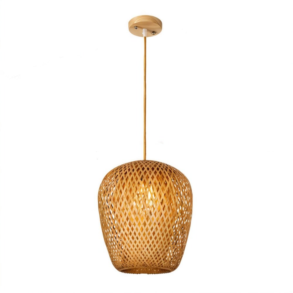 Nuvlight Hand-Weaved Rattan Cocoon Pendant Light Cocoon: D7"(18cm) x H14"(36cm)