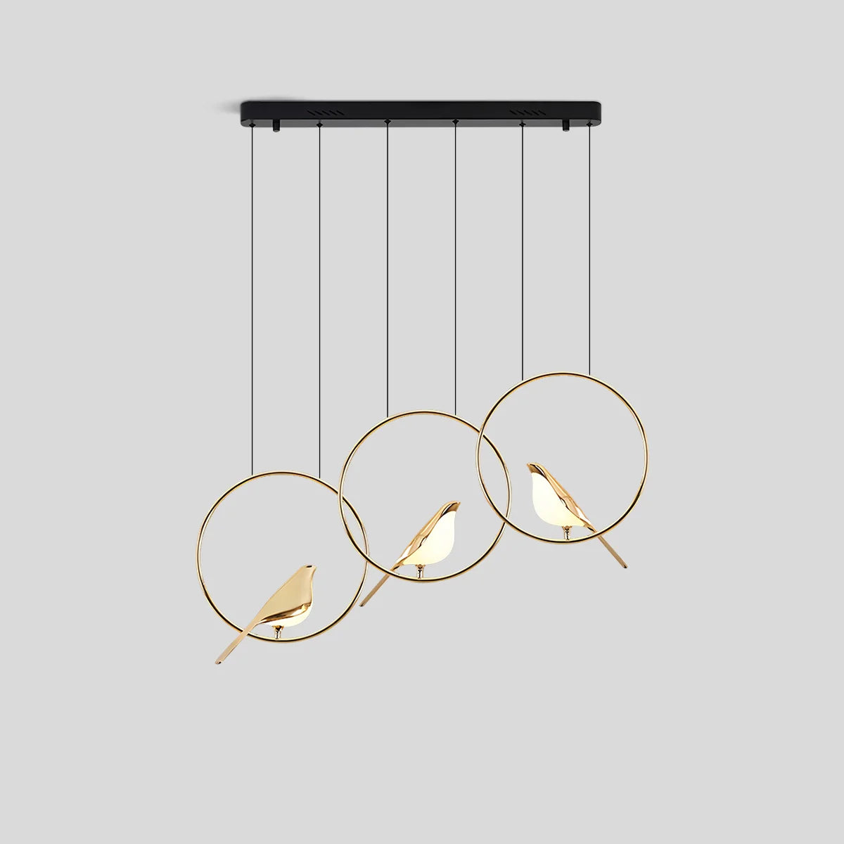 Nuvlight Modern Gold Birds LED Chandelier Round-3 Heads Long Warm Light