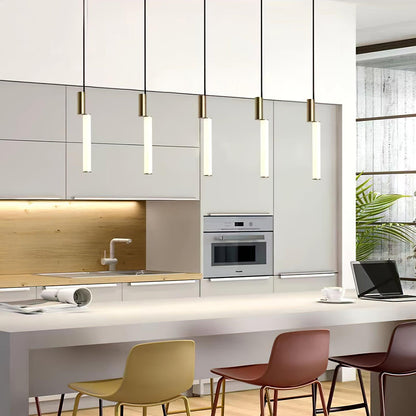Gold Cylinder Pendant Light for Kitchen Island