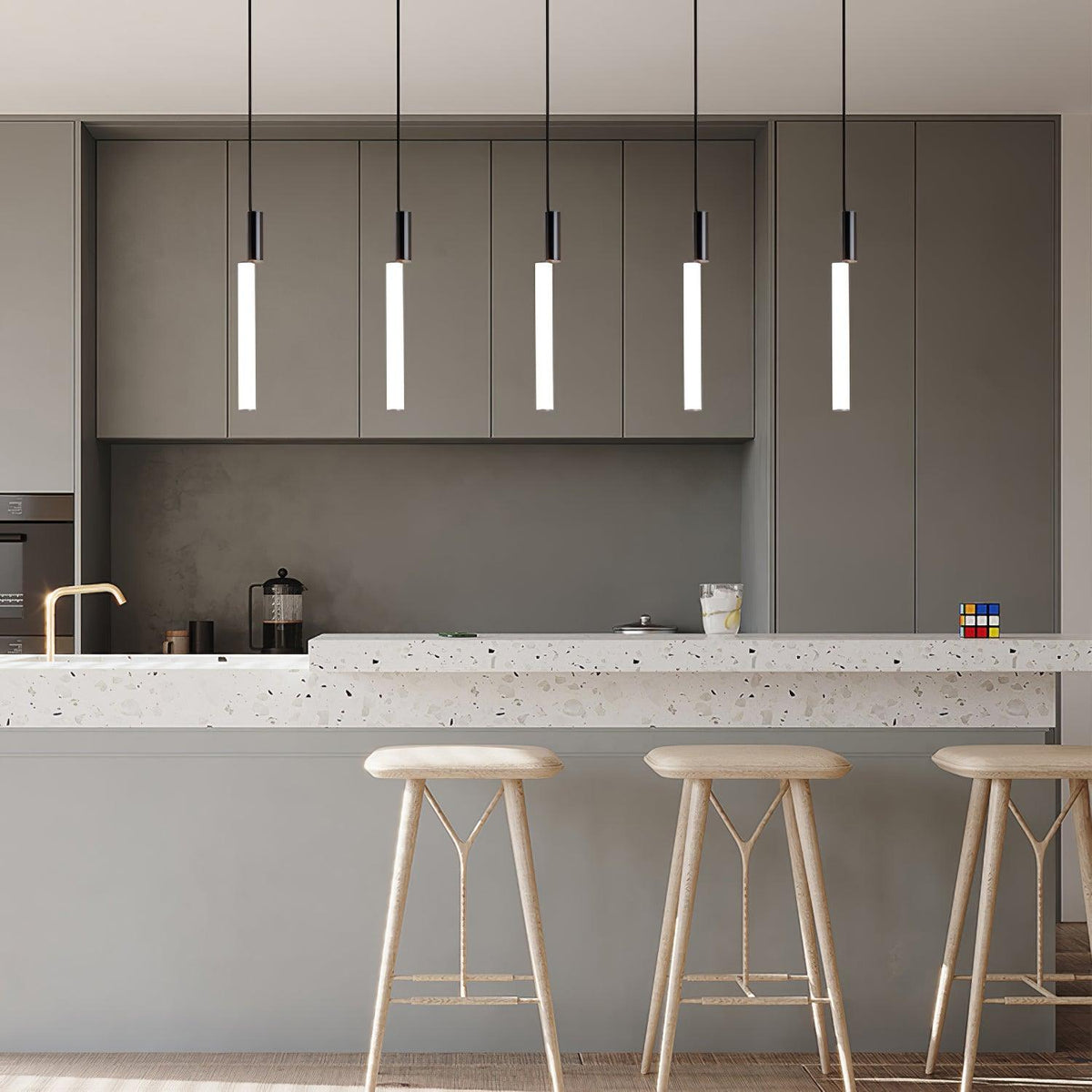 Gold Cylinder Pendant Light for Kitchen Island