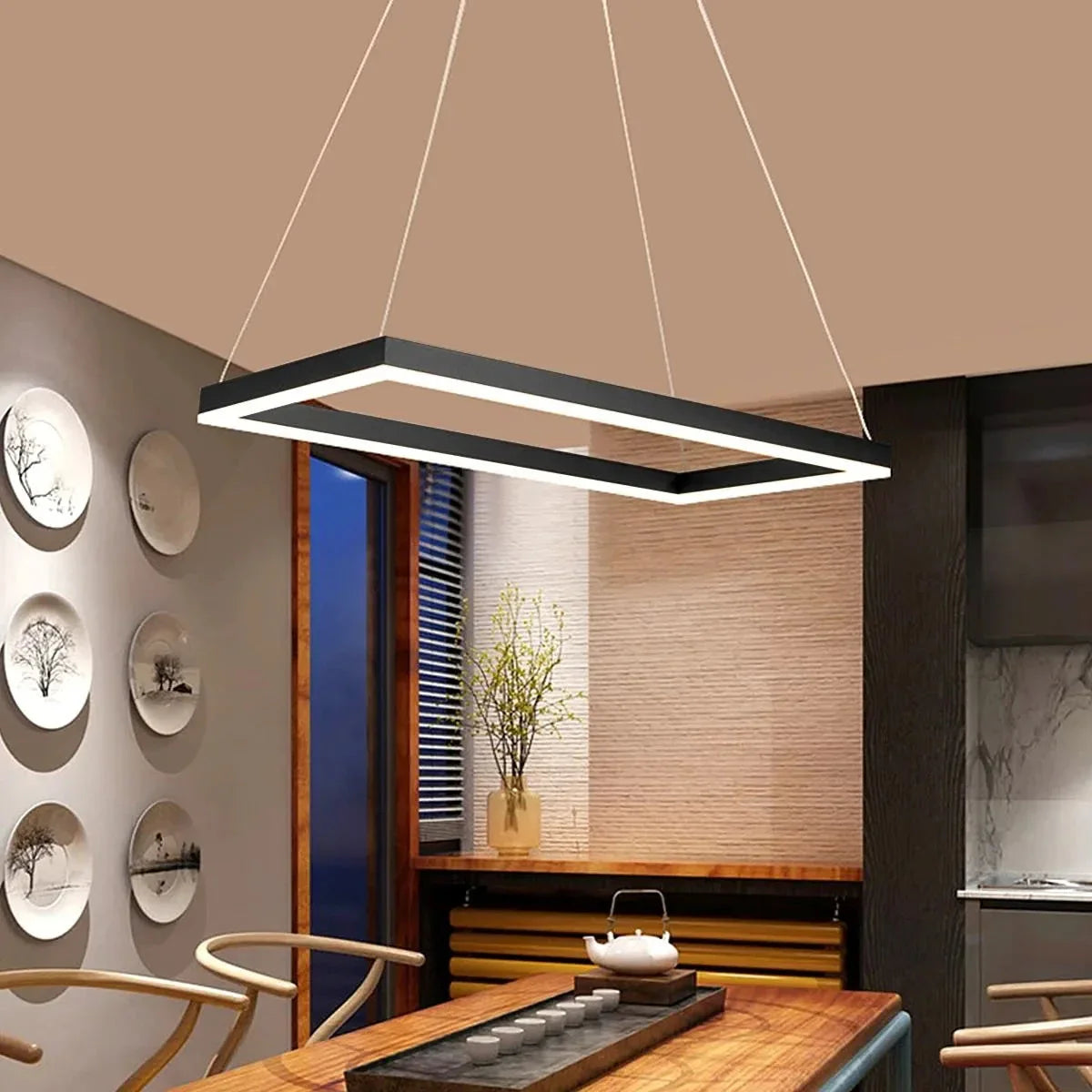 Black Linear Chandelier for Dining Table
