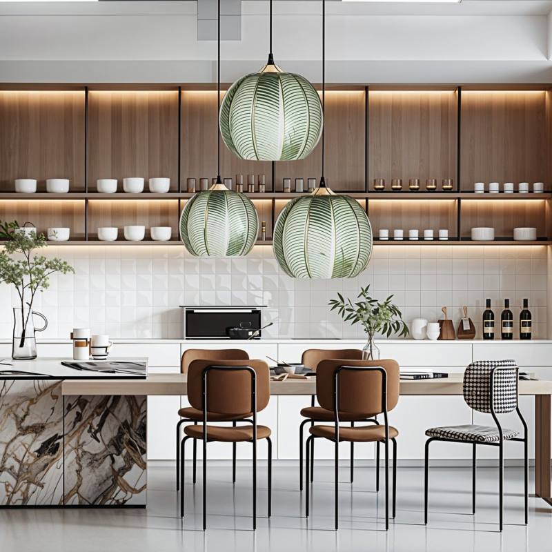 nuvlight Aalin Modernist Frosted Glass Leaf-Pattern Pendant Light
