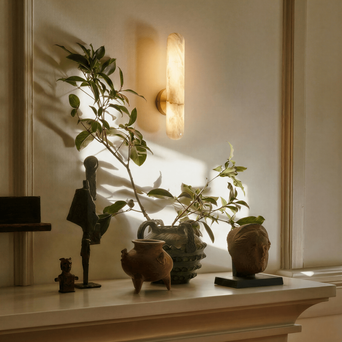 nuvlight Aelis Modernist Alabaster and Copper Vertical Wall Sconce