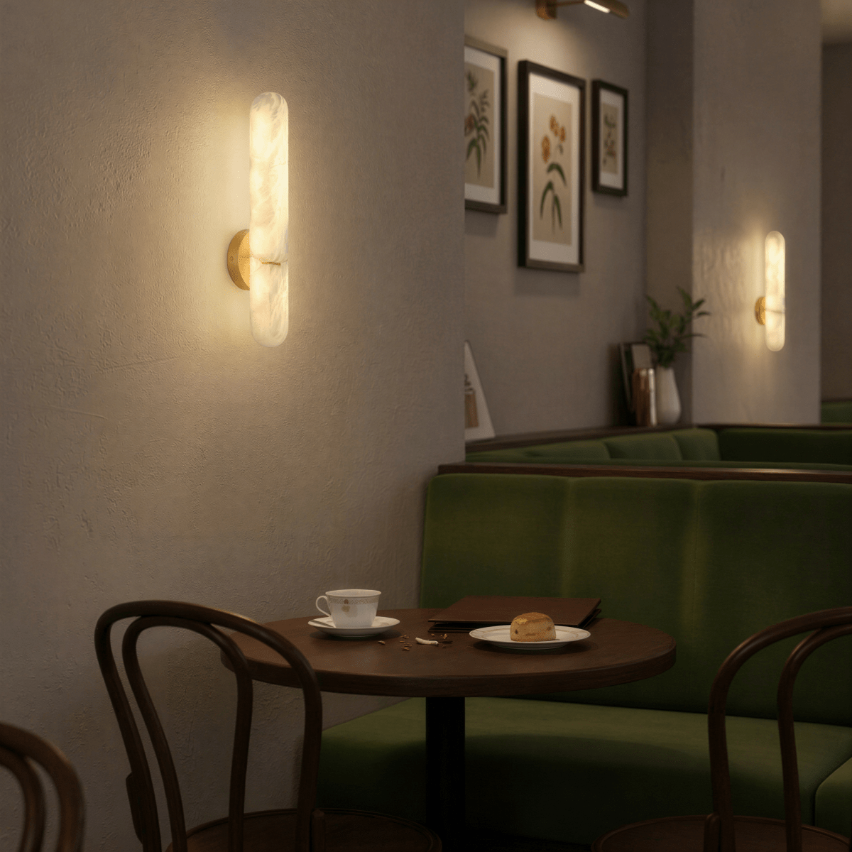 nuvlight Aelis Modernist Alabaster and Copper Vertical Wall Sconce