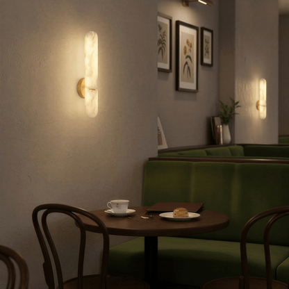nuvlight Aelis Modernist Alabaster and Copper Vertical Wall Sconce