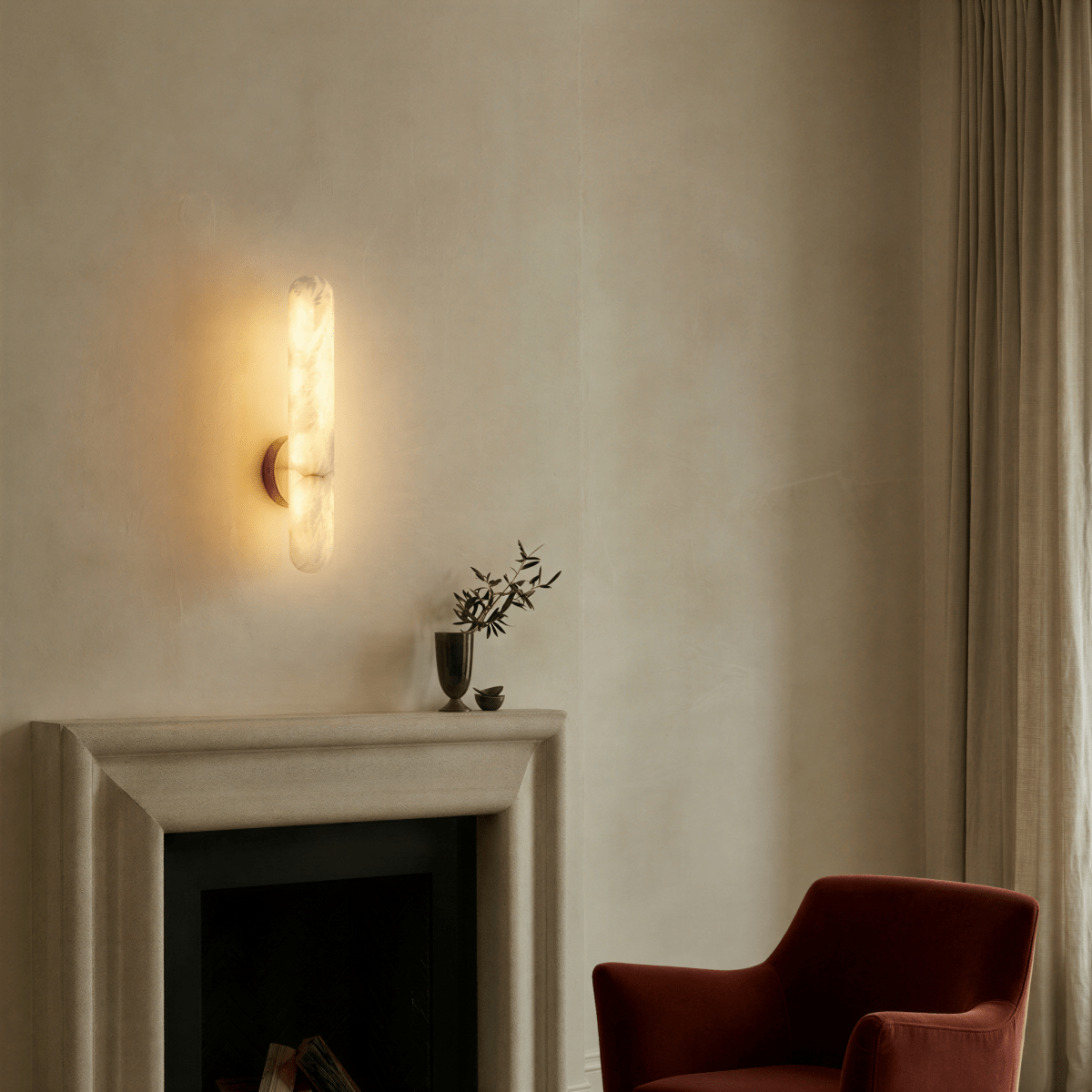 nuvlight Aelis Modernist Alabaster and Copper Vertical Wall Sconce