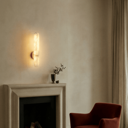 nuvlight Aelis Modernist Alabaster and Copper Vertical Wall Sconce