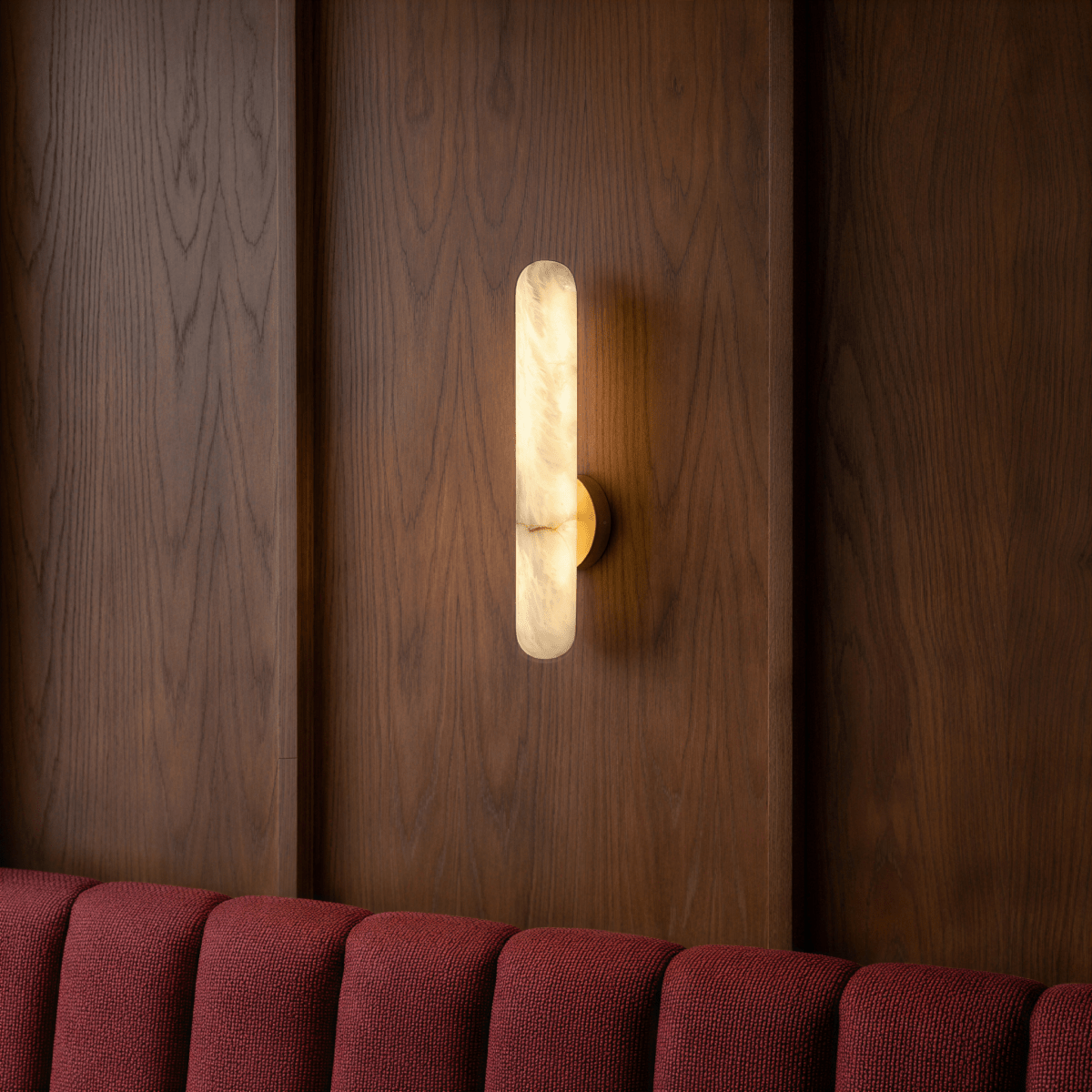 nuvlight Aelis Modernist Alabaster and Copper Vertical Wall Sconce
