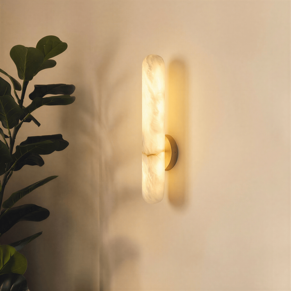 nuvlight Aelis Modernist Alabaster and Copper Vertical Wall Sconce