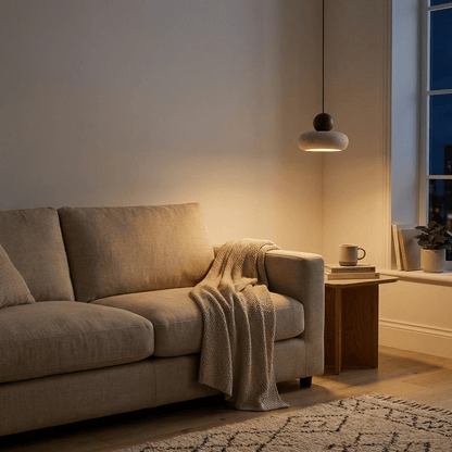 nuvlight Aren Modernist Travertine and Wood Sculptural Pendant Light
