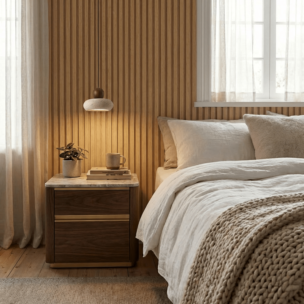 nuvlight Aren Modernist Travertine and Wood Sculptural Pendant Light