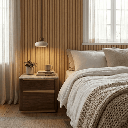 nuvlight Aren Modernist Travertine and Wood Sculptural Pendant Light