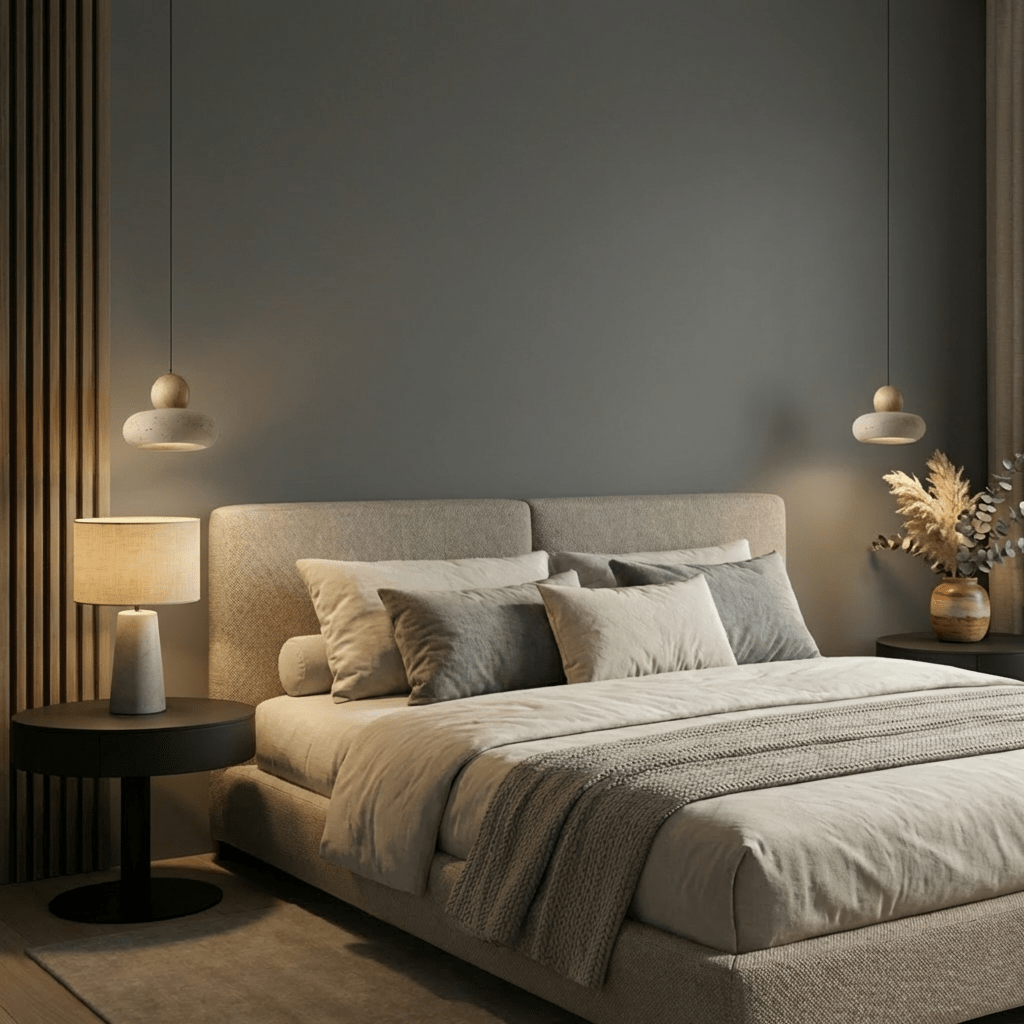 nuvlight Aren Modernist Travertine and Wood Sculptural Pendant Light