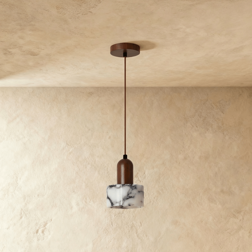 nuvlight Calma Modernist Solid Wood and Translucent Stone Pendant Light