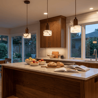 nuvlight Calma Modernist Solid Wood and Translucent Stone Pendant Light