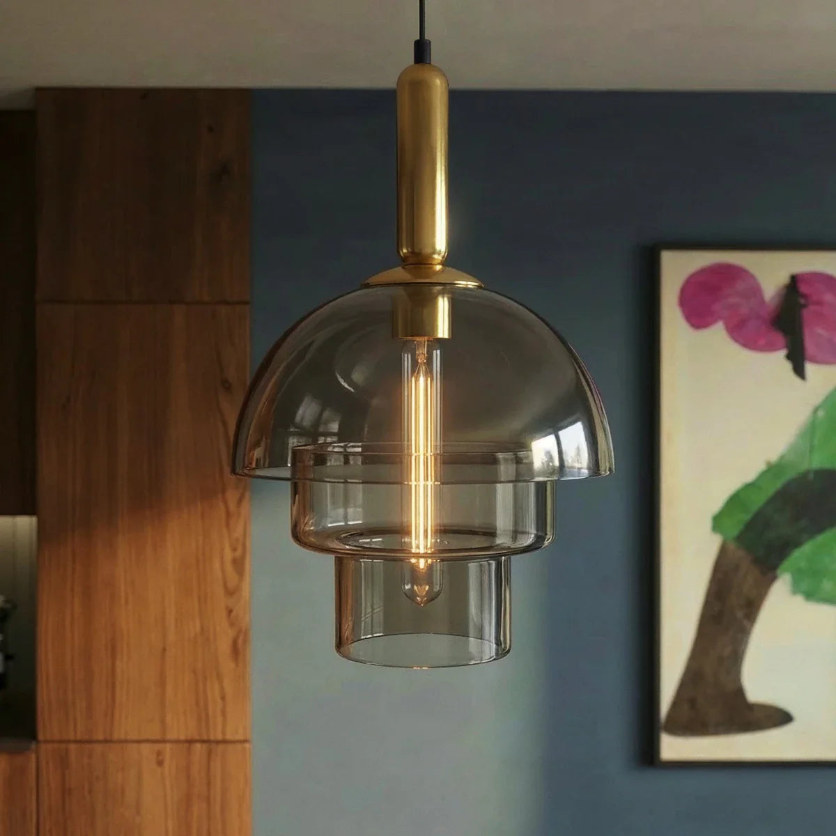 nuvlight Calxi Mid-Century Smoked Glass Dome Pendant Light