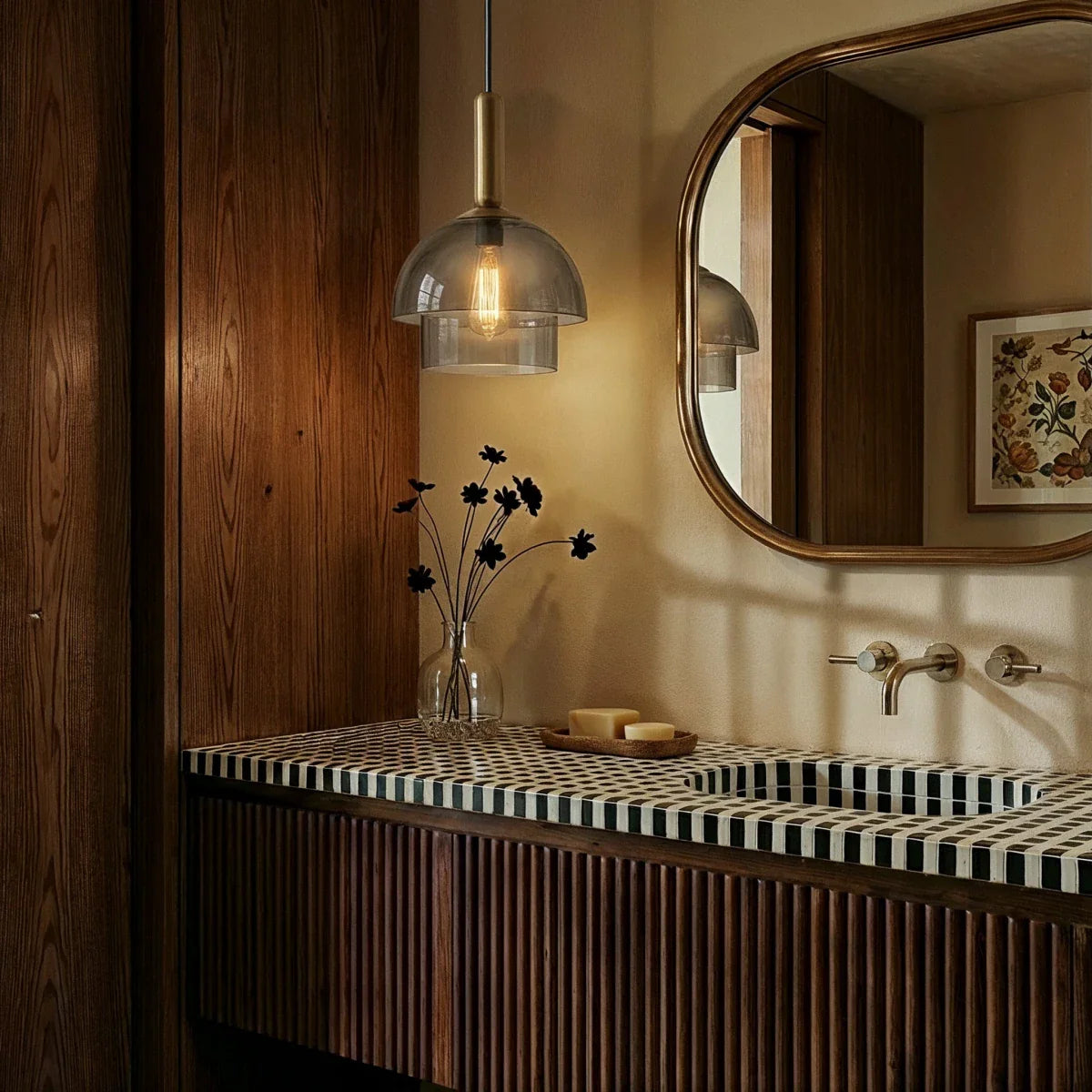 nuvlight Calxi Mid-Century Smoked Glass Dome Pendant Light