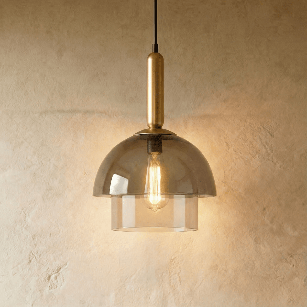 nuvlight Calxi Mid-Century Smoked Glass Dome Pendant Light