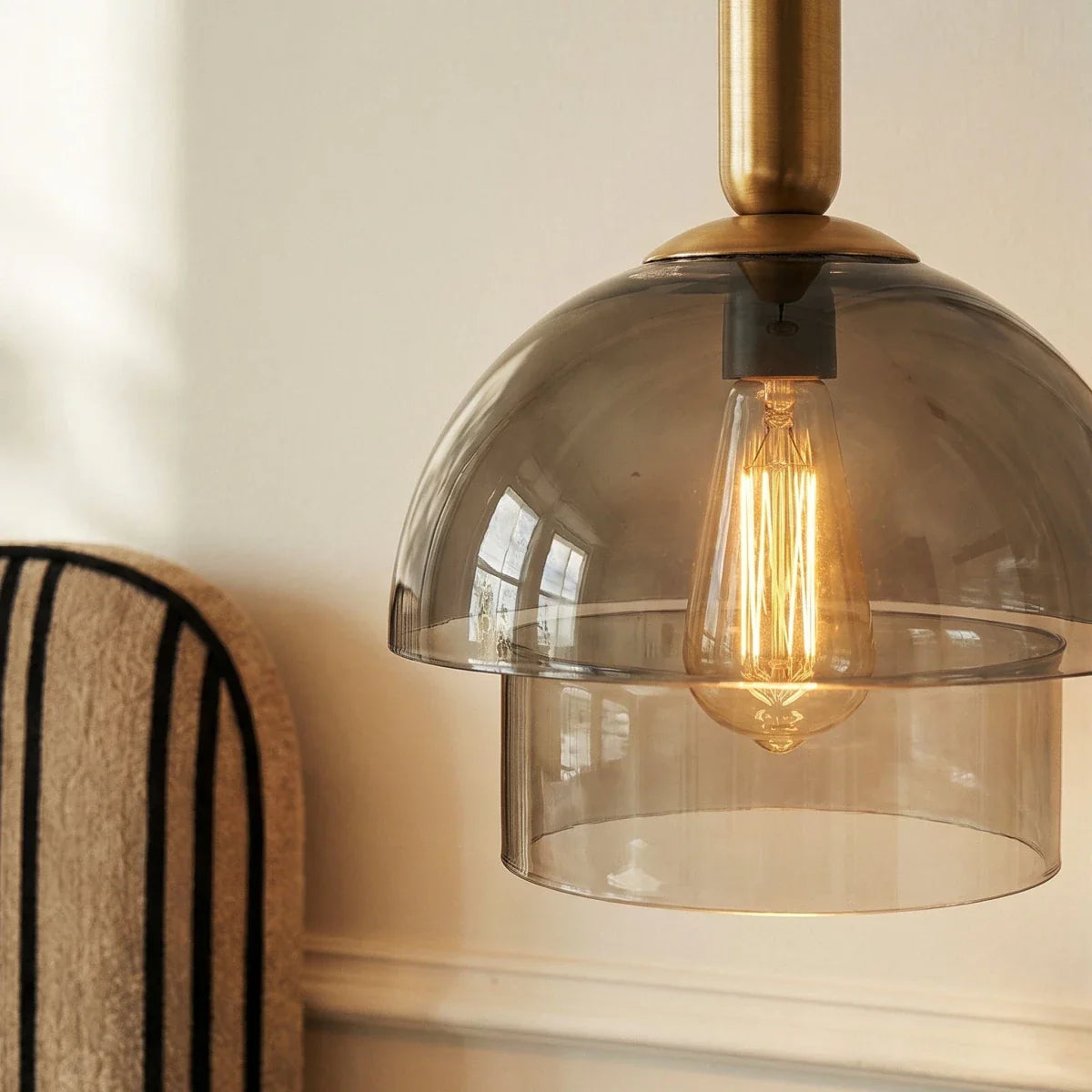 nuvlight Calxi Mid-Century Smoked Glass Dome Pendant Light