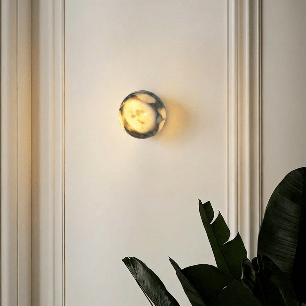 nuvlight Elune Modernist Glowing Stone Sphere Wall Sconce