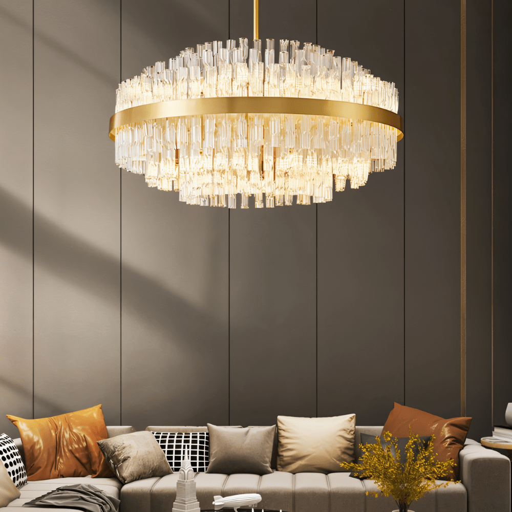 nuvlight Fylux Modernist Tiered Sculptural Glass Chandelier