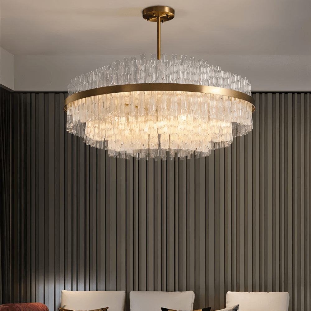 nuvlight Fylux Modernist Tiered Sculptural Glass Chandelier
