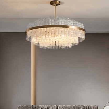 nuvlight Fylux Modernist Tiered Sculptural Glass Chandelier