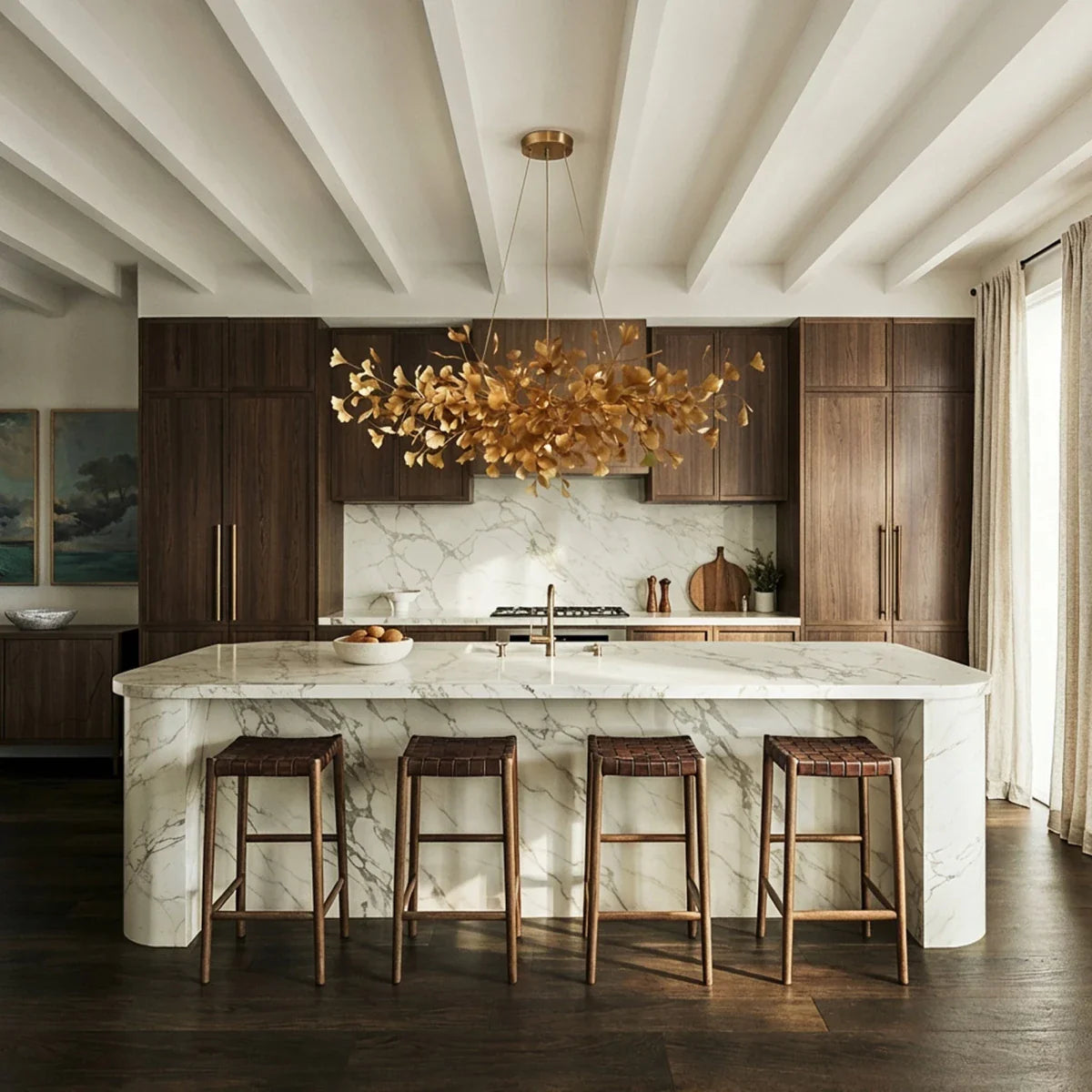nuvlight Hanita Modernist Hand-Cast Copper Ginkgo Leaf Chandelier