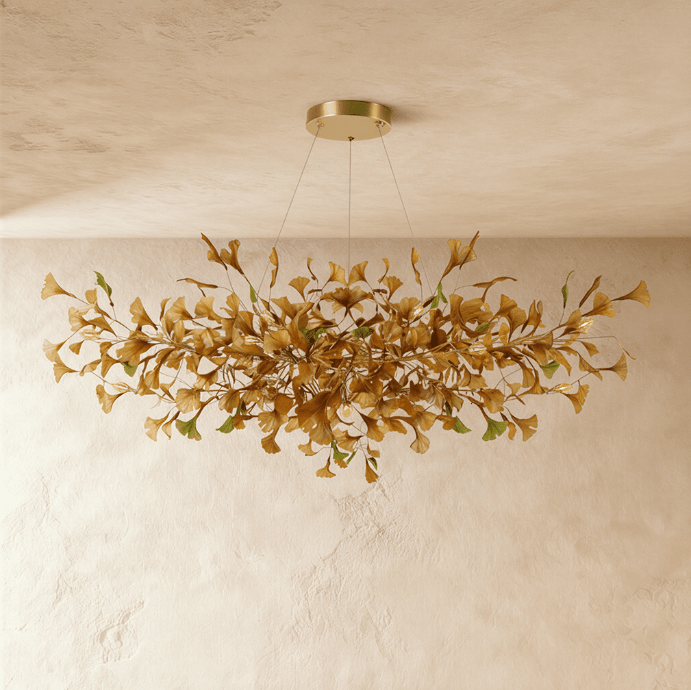nuvlight Hanita Modernist Hand-Cast Copper Ginkgo Leaf Chandelier
