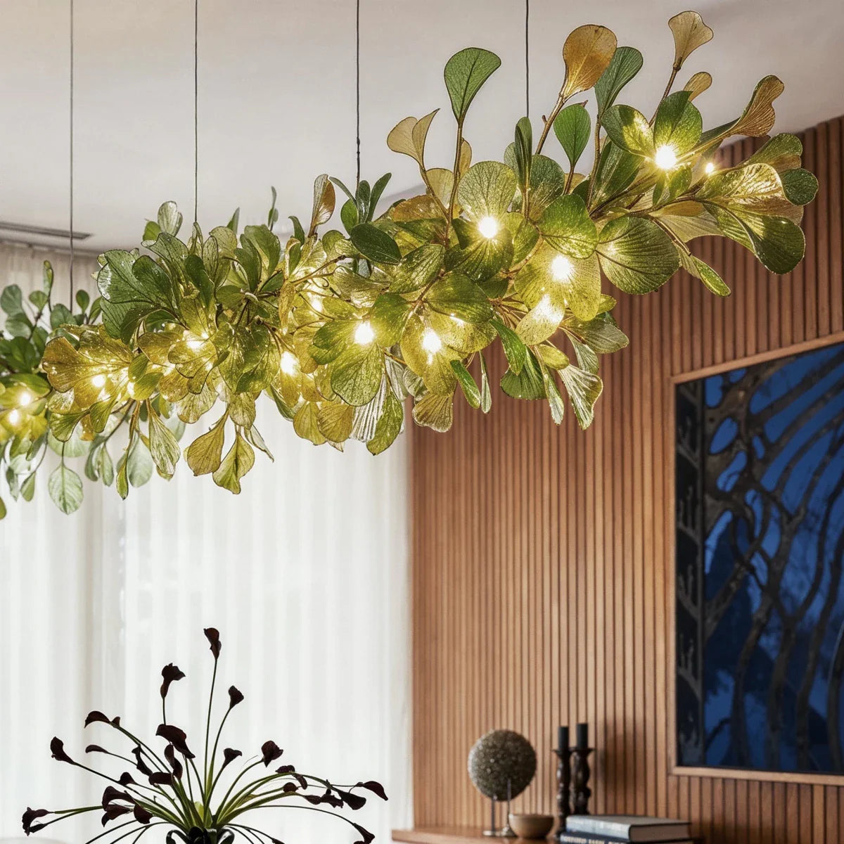 nuvlight Hanita Modernist Hand-Cast Copper Ginkgo Leaf Chandelier