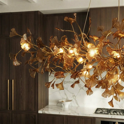 nuvlight Hanita Modernist Hand-Cast Copper Ginkgo Leaf Chandelier