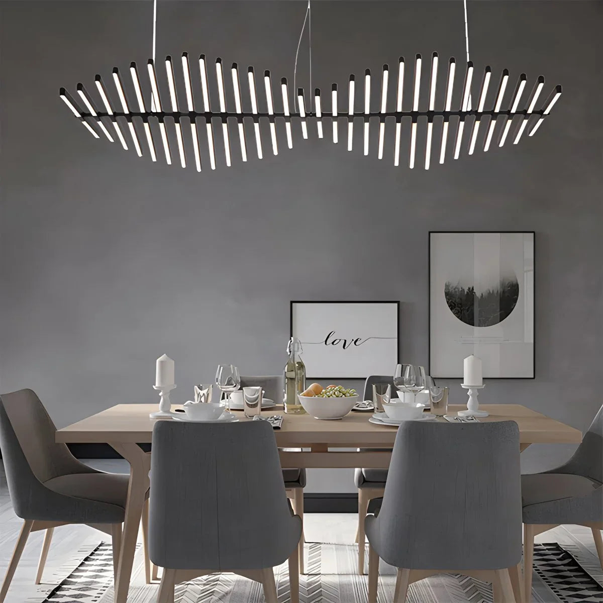 Fishbone Linear Chandelier for Dining Table and Kitchen Island